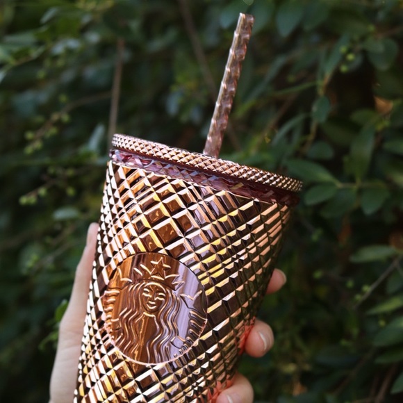 Starbucks 2023 Holiday Metallic Mirror Rose Gold Jeweled Grande Tumbler - Picture 2 of 5